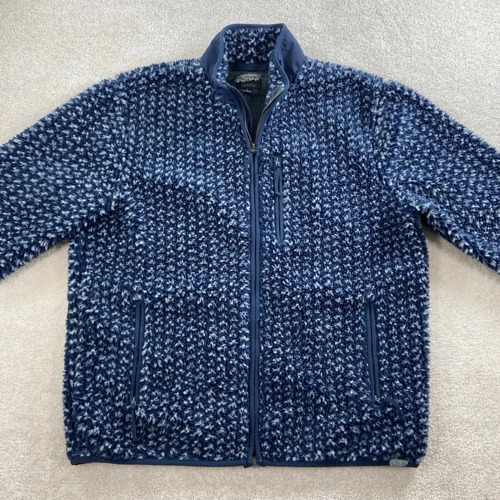 J.Crew Nordic Fleece Jacket Mens Large Blue Sherpa Full Zip Mock Neck
